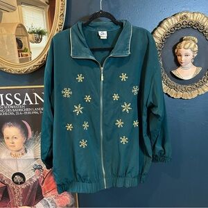 Vintage 80s Green and gold snowflake jacket